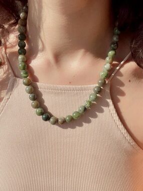 Green Jade Natural Stone Beaded Necklace